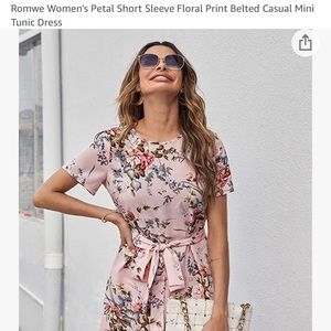 Short Sleeve Floral Tunic Dress with Belt
